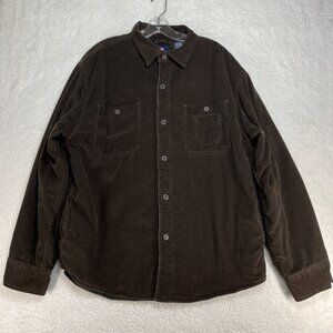 Chaps Jacket Mens Large Brown Lined Corduroy Cotton Button Up 4 Pockets